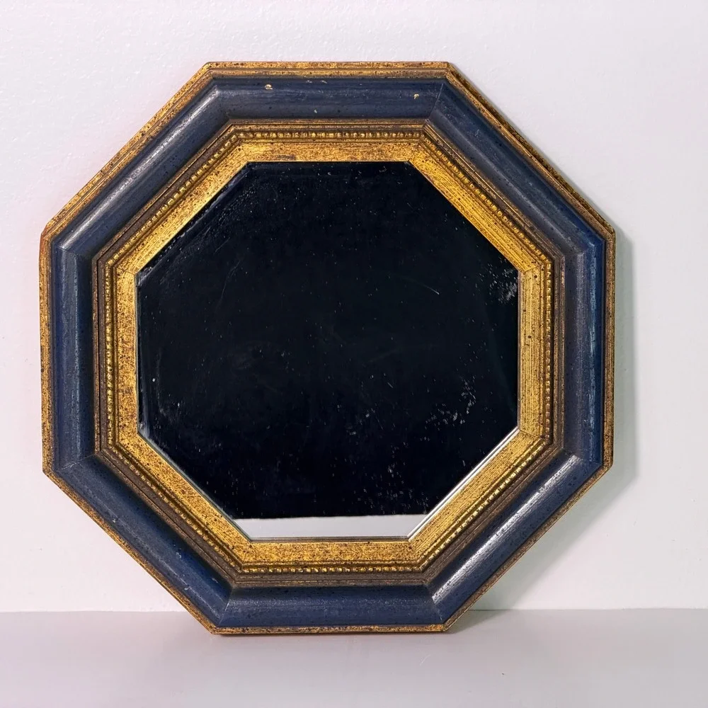Vintage Fleck Bros Octagon Blue Gold Wall Mirror 9.5